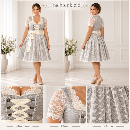 Dirndl trachtenkleid teilig - dirndl, 3-teilig